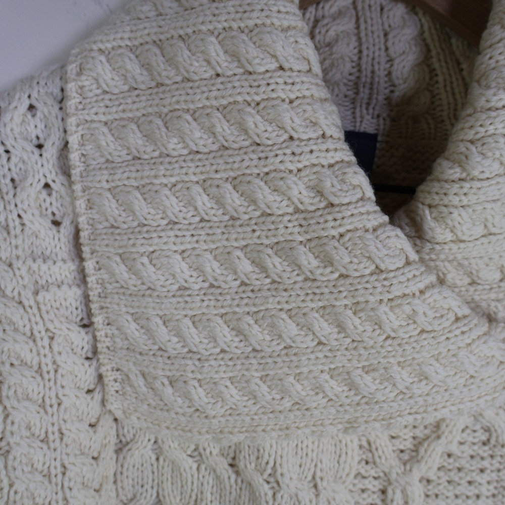 Aran Woollen Mills Merino Wool Cable Knit Wrap Cardigan S Cream Irish Sweater - Picture 5 of 11